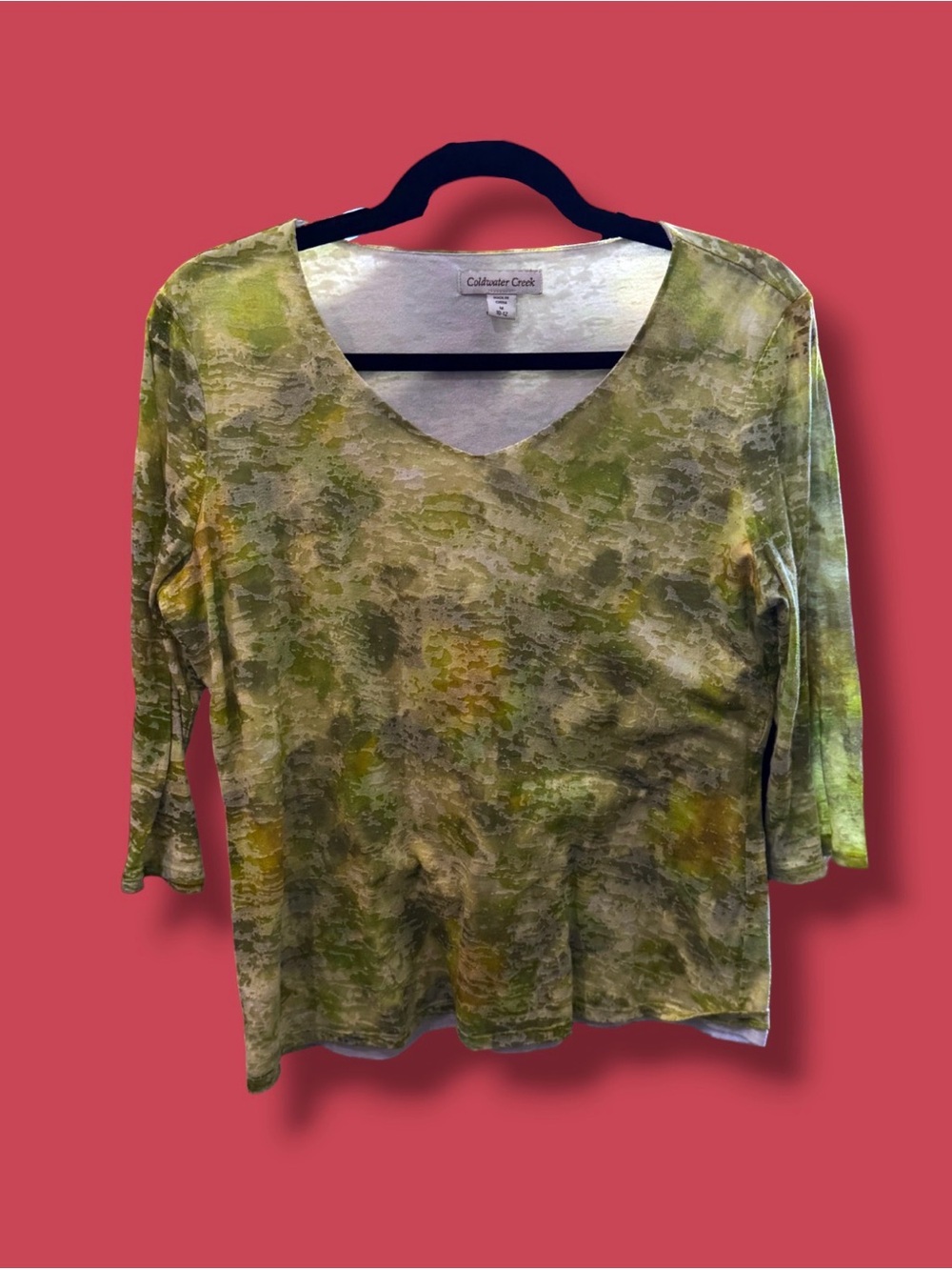 Coldwater Creek Olive & Mustard V-Neck Women's Long Sleeve Top